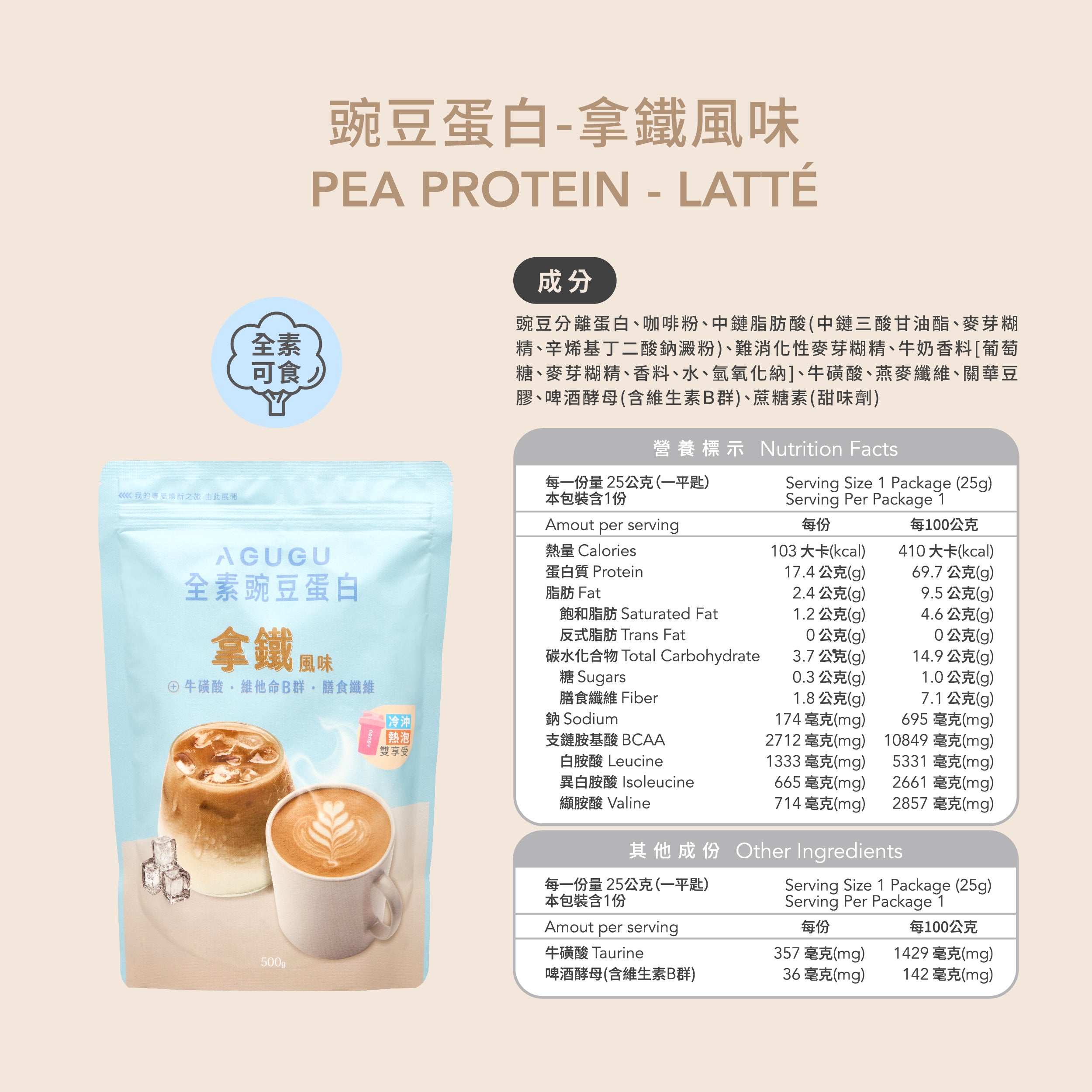 全素 豌豆蛋白飲－500g袋裝｜拿鐵風味